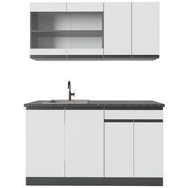 Vicco Küchenzeile Küchenblock Einbauküche R-Line J-Shape Anthrazit Weiß 140 cm modern Küchenschränke Küchenmöbel