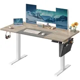 Songmics elektrisch höhenverstellbarer Schreibtisch greige rechteckig, C-Fuß-Gestell weiß 140,0 x 60,0 cm