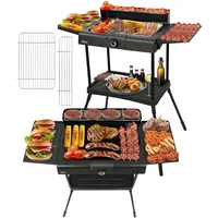 2in1 Elektro Grill Standgrill Tischgrill elektrisch 2.400 Watt - Elektrogrill für Balkon, Draußen & Drinnen mit Standfuß große Grillfäche Stufenloser Temperaturregler elektrischer BBQ Grill