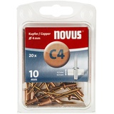 Novus Kupfer-Blindnieten 10 mm, 20 Stk., Ø4 mm, 4.5-6.0 mm Klemmlänge, für korrosionsbeständige, leitfähige Verbindungen