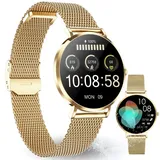 XCOAST Damen Smartwatch SIONA 2 Nano Gold - sehr kleine Smartwatch: 38mm Durchmesser, 6,9mm flach, 6 Tage Akku, AMOLED Touch-Display, Fitnesstracker - Gold