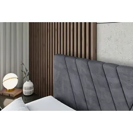 altdecor Boxspringbett mit Fußteil, H4 Matratze und Topper - 180x200 cm - ERNINA-Z - Dunkelgrau Samt - Polsterbett mit Bettkasten und Lattenrost, ... - Dunkelgrau
