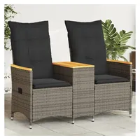 vidaXL Gartensofa 2-Sitzer Verstellbar mit Tisch Grau Poly Rattan