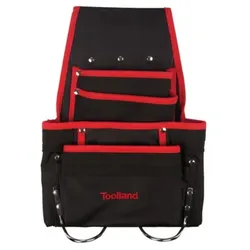 Toolland Werkzeug-Gürteltasche, Nylon, 10 Fächer, 2 Schlaufen, Schwarz/Rot
