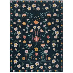 Teppich FLAIR RUGS "Nordic Floral", blau (dunkelblau), B:170cm H:8mm L:240cm, Kunstfaser, Teppiche, Nordic Floral Washbarer Teppich