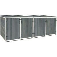 Mendler XL 4er-/8er-Mülltonnenverkleidung HWC-H74, Mülltonnenbox, erweiterbar 126x316x98cm Holz MVG ~ grau-weiß