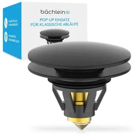 Bächlein Universeller Pop Up Waschbeckenstöpsel - Abflusssieb in Matt Schwarz für Waschtische - 36-38 mm Abfluss Ablauf Ventil-Stopfen mit Haarsieb