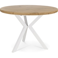 WFL GROUP Esstisch Daphne, Runder Ausziehbarer Tisch im Loft-Stil mit weißen Metallbeinen braun
