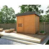 FinnTherm Gartensauna Prymula Natur 269 cm x 234 cm Wandstärke 40 mm