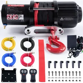 Rotfuchs Elektrische Seilwinde 12 Volt - 4500 LBS Motorwinde Seilzug, Zugwinde mit Fernbedienung, Power Offroad Winde 2041 kg, ATV UTV kompatibel