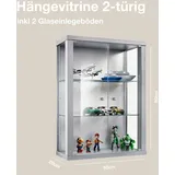 VR-Wohnideen K-Möbel Hängevitrine Glas in Alu / Silber (80x60x25 cm) mit 2 höhenverstellbaren Glasböden - Modellauto Vitrine Silber - Vitrinenschrank Silber