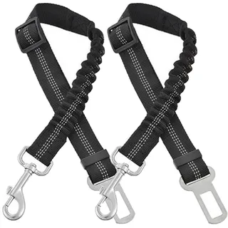 2 Stück Anschnaller Hund Auto Einstellbar, Reflektierenddas, Elastischem Hunde Anschnallgurt, Hundegurt fürs Auto, Universal Hundeanschnaller, Weich Verschleißfest, Anschnallgurt Hund Auto(Schwarz)