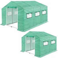 PEILU 450x200x200cm Frostschutz Gartengewächshäuser aus Stahlrohren, 9m2 Begehbares Tomatenhaus mit Satteldach, Rolltor mit Reißverschluss & Fenstern, Winterfest HDPE Foliengewächshaus für Garten