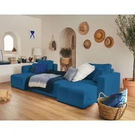 best mobilier Topaze - 7-Sitzer wohnlandschaft U-form - schlaffunktion und Bettkasten - Cord Schieferblau