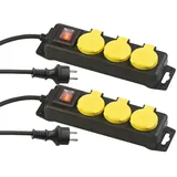 revolt Outdoor Steckerleiste: 2er-Set schaltbare 3-Fach-Outdoor-Steckdosenleisten, 3.680 Watt, IP44 (Steckdosenleiste Außenbereich, Steckdosenleiste wasserdicht, Elektrokabel)