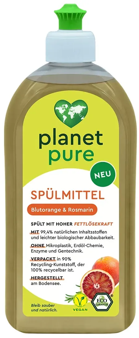 PLANET PURE Spülmittel Blutorange & Rosmarin: Effektive Fettlösekraft, 500 ml