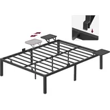 VASAGLE Bett 140 x 200 cm, Gästebett mit Aufbewahrungsregalen, Doppelbett, Bettgestell aus Metall, Bettrahmen, Metallbett, einfache Montage, klassikschwarz RMB094B01