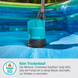 Gardena Akku-Klarwasser-Tauchpumpe 2000/2 18V P4A Set, inkl. 1x Li-Ion Akku 2,5Ah, Ladegerät