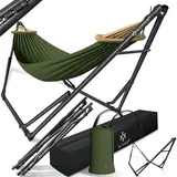 Kesser KESSER® Hängematte Vill mit Gestell Metall Faltbar verstellbar Stabiler Rahmen Indoor & Outdoor Mit Tragetasche + Beutel Hängesessel Hängemattengestell Camping Garten Pool Balkon Terrasse