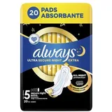Always Ultra Secure Night Extra Wrappers mit Flügeln Größe 5 20 Stück.