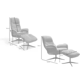 KAWOLA Relaxsessel SILVA Schaffell 77 x 106 x 77 cm Hellgrau mit Hocker
