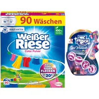 Weißer Riese Color Pulver (90 Waschladungen), Colorwaschmittel wirkt riesig stark gegen Flecken, Kalt-Aktiv schon ab 20° C + WC Frisch Premium Spa Momente Harmonie (1x50g)