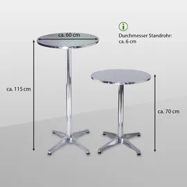 Trutzholm Stehtisch 2in1 höhenverstellbar 70/115cm Ø60cm Aluminium Bistrotisch Partytisch ALU klappbar Gartentisch