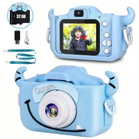 Kinderkamera,DKKD 2023 Upgrade Kinder Digitalkamera 20MP 1080P Selfie Anti-Drop Silikonhülle Kinder Kamera mit 32G Karte für 3-12 Jahre Junge,Blau
