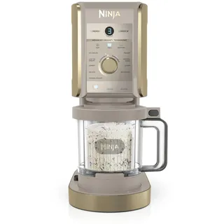 Ninja CREAMi Deluxe Eismaschine mit 2 Behältern, 10 Funktionen, Dessert & Ice Cream Maker für Eiscreme, Sorbet, Frozen Joghurt, Milchshakes, Slushi, 2-in-1 Geschmacksoption, Stone Gold, NC502EUSTGD