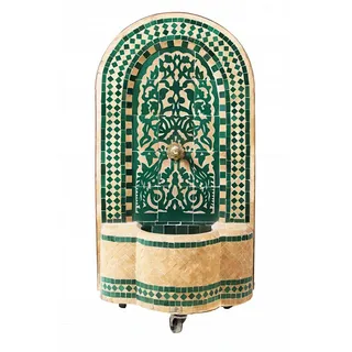 Marokkanischer Mosaik Gartenbrunnen 85cm - Boho Zimmerbrunnen Alba Grün