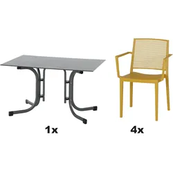 SIENA GARDEN Urban Lights Set 5teilig Square Sessel gastrotauglich mustard mit Tisch Sola 120x80