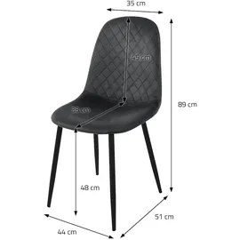ML-Design Esszimmerstühle 4er Set, Anthrazit, Küchenstuhl mit Samtbezug, Wohnzimmerstuhl mit Rückenlehne, Polsterstuhl mit Metallbeinen, Ergonomischer Stuhl