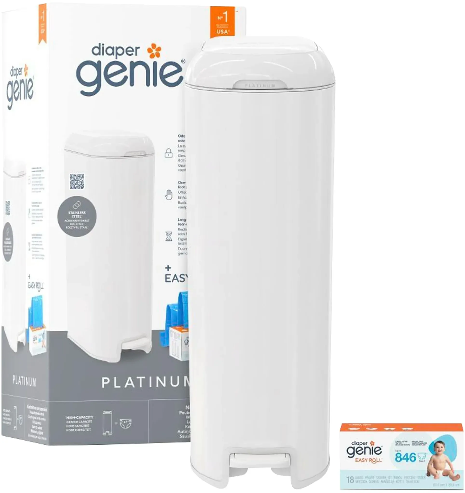 Diaper Genie Windeleimer Platinum, weiss