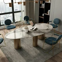 ovaler Tisch Esstisch Platte aus Keramik Edelstahl Tischbeine 200*100*75cm
