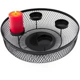 Spetebo Adventskranz Metall Gitter schwarz - 34 cm - Kerzenständer Kranz, mit integriertem Korb