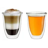 Creano doppelwandige Gläser 250ml „DG-V“, 2er Set, großes Thermoglas doppelwandig aus Borosilikatglas, Kaffeegläser, Teegläser, Latte Gläser, Doppelwandgläser