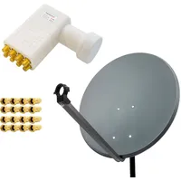 PremiumX Satelliten-Komplettanlage 80cm Antenne Anthrazit TV Satellitenschüssel SAT Octo