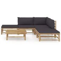 vidaXL 6-tlg Garten-Lounge-Set mit Dunkelgrauen Kissen Bambus