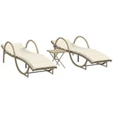 vidaXL Sonnenliegen 2 Stk. mit Tisch Beige Poly Rattan