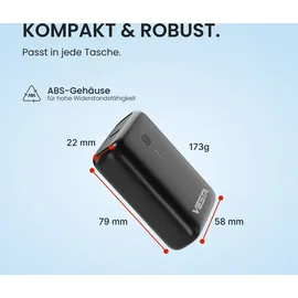 Viesta Powerbank Mini 9000 mAh Weiß – PD20 W Schnellladefunktion, Type-C Input/Output, USB & Type-C Ausgänge, LED-Batterieanzeige – Kompakte Battery Bank