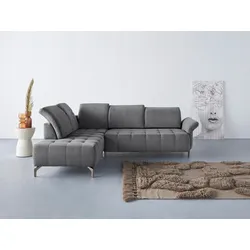 Ecksofa INOSIGN "Fresh L-Form", grau, B:260cm H:79cm T:220cm, 100% Polyester, Sofas, Federkern, wahlweise Kopfteilverstellung und motorischer Vorziehsitz