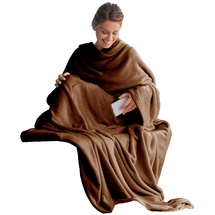 CELINATEX TV-Decke mit Ärmeln und Fußtasche Flauschige Kuscheldecke XL 170 x 200 cm braun Mikrofaser Fleece Soft Oeko-TEX