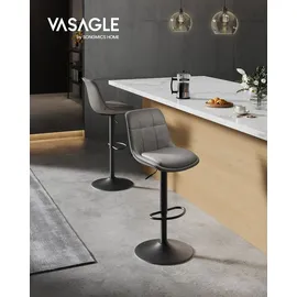 VASAGLE Barhocker 2er Set, mit Fußstütze, taubengrau