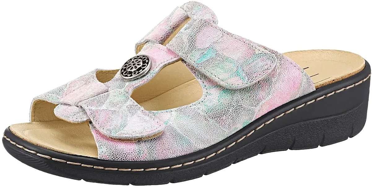 Pantolette BELVIDA, Damen, Gr. 38, rosa (rosé, bedruckt), Glattleder, Schuhe Pantolette