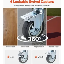 Vevor Nachttoilettenstuhl 159 kg belastbar, rollbare Toilettensitzerhöhung mit gepolsterter Sitzfläche/Rückenlehne/hochklappbarer Fußstütze, a...