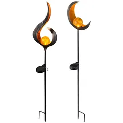 2x LED Solarleuchte, Glas, Flammen Mond Design, H 90 cm