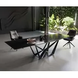 DELIFE Esstisch Edge 200-300x100 Reliefglas Rauchschwarz 3D-Design Spider Flachstahl Schwarz ausziehbar - Schwarz