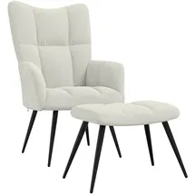 vidaXL Relaxsessel mit Hocker Samt 61 x 96 x 66 cm Cremeweiß