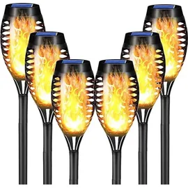 lqwell LQWELL® Solarleuchten Solar Fackellicht für Außen Garten 6 Stück 12 LED Solarlampe mit Realistischer Flammeneffekt IP65 Wasserdicht Gartenfackeln
