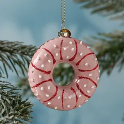 Weihnachtsbaumschmuck DONUT - Glas - inkl. Aufhänger - glänzend mit Verzierung -...